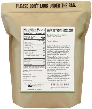 Anthony's Diastatic Dry Malt Powder, 1.5 lb, Made in the USA, Diastatic, Malted Barley Flour