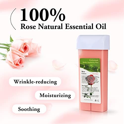 Rose Roll on Hair Removal Wax Refill Cartridges for Sensitive Skin, Rolling Waxing Kit for Women's Body, Legs, Arms at Home - 4 Pack (14.1 OZ)