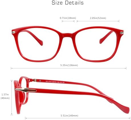 VisionGlobal Blue Light Blocking Glasses for Women Men, Square Frame Computer Reading Glasses(Red,+1.75 Magnification)
