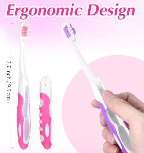 4 Pcs Travel Toothbrush, Kids Travel Toothbrush Compact Folding Design with Soft Bristles, Portable for Camping, Hiking & On-the-Go (4 Colors)