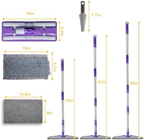 Microfiber Mops for Floor Cleaning ,Wet Dry Flat Mop with Stainless Steel Telescopic Handle,4 Reusable Mop Pads , Dust Mop for Hardwood Floors ,Home,Laminate,Tile,Hardwoods Cleaning (Purple)