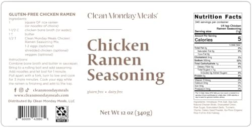 Clean Monday Meals Chicken Ramen Seasoning Mix – Gluten Free, Dairy Free, Soy Free & Non-GMO – Flavor Booster for Noodles, Broths, Stir-Fries & Meal Prep – Two-Pack, 23.4 oz Total