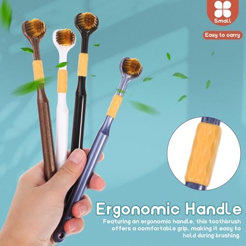 FRCOLOR Three Sided Toothbrush for Adults Soft Bristle Manual Toothbrush with Ergonomic Handle Multi Face Design for Home Travel Oral Care Pack of 4