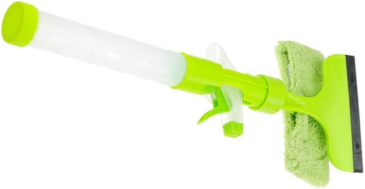 Multi-Function Window Squeegee Glass Cleaning Tool with Water Spray Plastic Window Wiper for Home and Car Glass Cleaning Cleaner (Green)