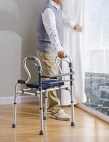 Walker,Folding Walker with Seat, Standard Walker for The Seniors,Adjustable Height,Lightweight Supports Up to 400 Lbs, Gray Walker