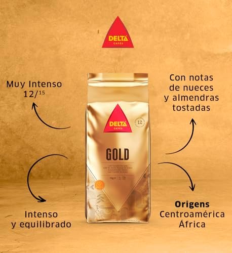 Delta Cafés Gold Whole Bean Coffee 1kg/35.2 oz – Arabica Blend, Intensity 12, Naturally Roasted Espresso Beans with Cereal & Popcorn Notes (2, 70.4 Ounces)