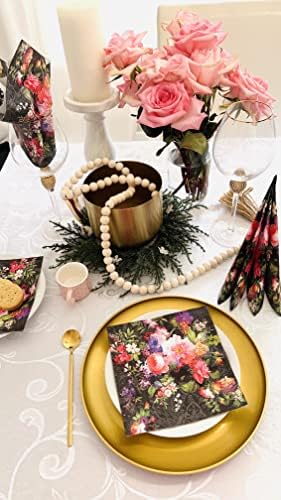 AM Décor - 20 Count Soft 3-Ply Tissue Decoupage Luncheon Paper Napkins -13" x 13" (Unfolded) Roses on Velvet