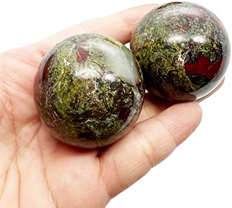 1.5"(40mm) Ball Sphere Figurine with Wood Stand, Polished Natural Gemstone Crystal Balls Sculpture Fengshui Healing Decoration, Dragon Bloodstone