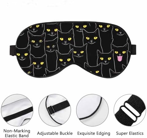 Black Cats Sleep Eye Mask Halloween Spooky Feline Kitten Face Men Women Sleep Mask with Adjustable Strap Eye Cover Eye Shade for Travel, Nap,Meditation
