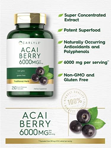 Carlyle Acai Berry Supplement | 250 Capsules | Traditional Herbal Extract | Non-GMO & Gluten Free