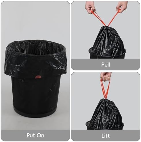 6 Gallon Kitchen Drawstring Trash Bags, Plastic Black Garbage Bags Wastebasket Bin Liners, 2 Rolls, 110 Count