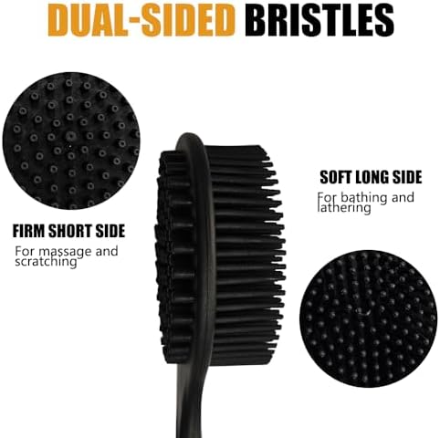 Silicone Back Scrubber for Shower Body Brush with Long Handle Double Sided Bath Exfoliating Massage Brushes Men Women (Grey)
