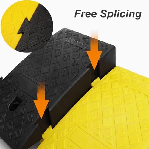2 Pack Portable Plastic Curb Ramp, 4.3"/5.1" High Lightweight Non-Slip Driveway Ramp, Threshold Ramps Set for Loading Dock Sidewalk Car Motorcycle Bike Scooter(Yellow,11cm/4.3inch)