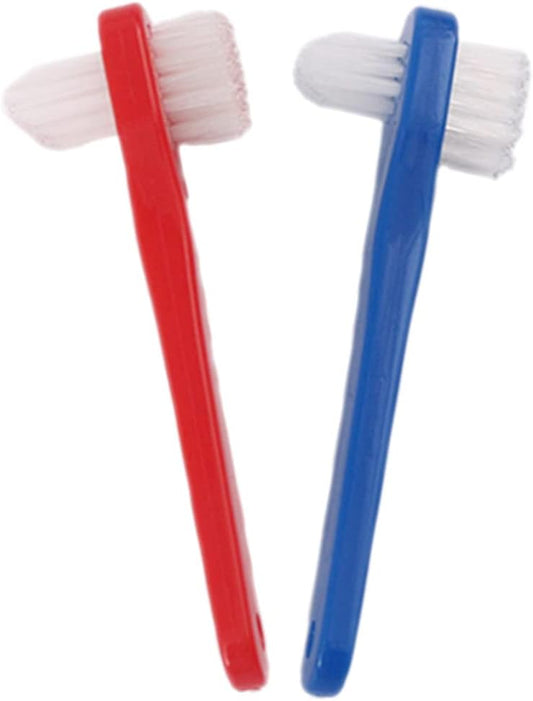 Beavorty Denture Toothbrush 2-Pack Dual Head Manual Brushes for Dentures and False Teeth with Ergonomic Handle Compact Size for Effective Oral Blind Area Cleaning