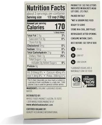 365 by Whole Foods Market, Organic Unsalted Garbanzo Beans, 13.4 Ounce