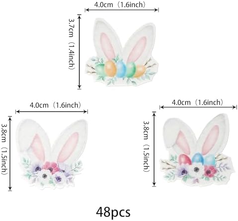 48 PCS Edible Happy Easter Bunny Ears Cupcake Toppers Wafer Paper Rabbit Ears Bunny Party Cake Decorations for Easter Day Theme Baby Shower Birthday Party Cupcake Food Decorations Supplies