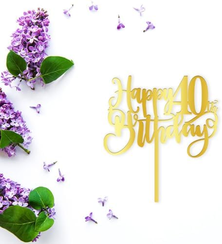 Happy 40th birthday Cake Topper Acrylic Gold birthday party cake decorations hello 40th years old, 40th Anniversary Party Cake Decorations