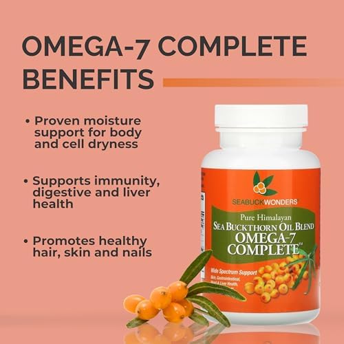 SEABUCKWONDERS Organic Sea Buckthorn Oil Omega-7 Complete, 120 Softgels, 60 Day Supply, with Omega 3, 6 & 9, Supports Hair, Skin & Nails, 100% Pure with Zero Filler Oil