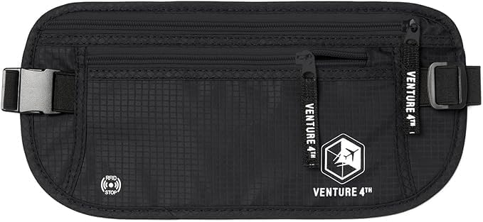 VENTURE 4TH Money Belt for Travel â Hidden Under-Clothes RFID Blocking Passport Holder & Slim Travel Wallet Pouch for Men & Women to Protect Cash, Cards & Documents (Pure Black)