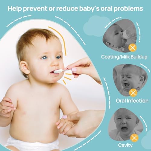 Papablic Baby Tongue Cleaner, Baby Oral Cleaner, Disposable Infant Mouth Cleaner Newborn, Upgrade Gum Cleaner with Paper Handle for Infants Ages 0-2 Years, 40 Pack