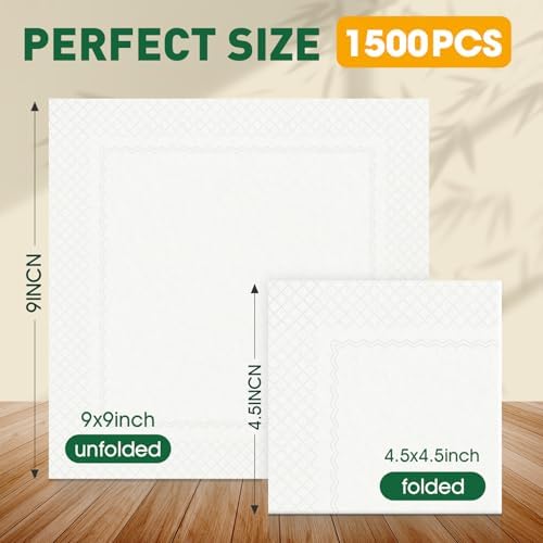 1500 Count White Cocktail Napkins Paper, 2-Ply Cocktails Napkin Bulk, 4.5 x 4.5 Inch White Napkins Disposable for Party Bar Holiday Dining Christmas Wedding and Everyday.