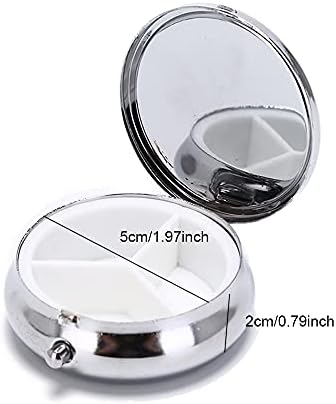 2PCS Round Mini Portabler Stainless Steel Pill Box Case Pocket 2 inches Medicine Tablet Holder Organizer Case for Purse -Compact 3 Compartment(Ladybug)