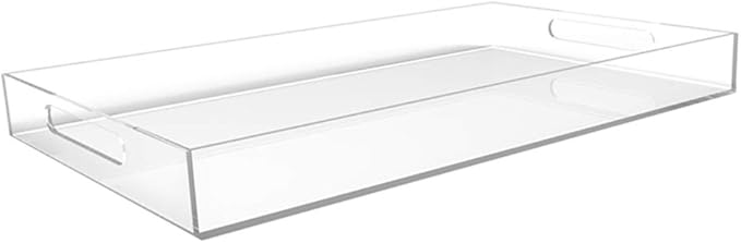 Clear Acrylic Serving Tray for Vanity, Bathroom, Ottoman, Desk and DÃ©cor with Handles (Rectangle, Large)
