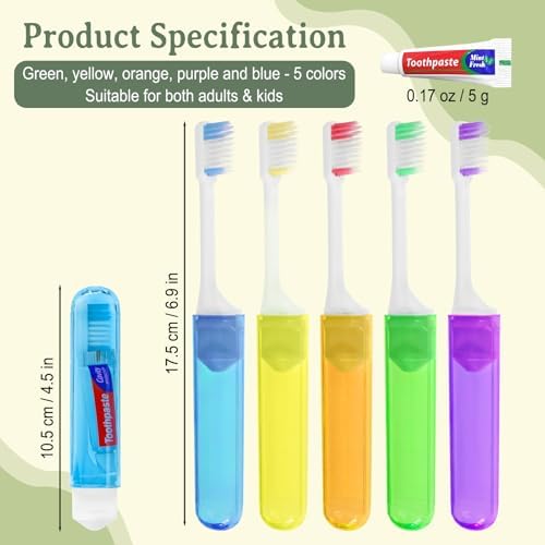 Travel Toothbrush, Toothbrush and Toothpaste Travel Set, Individually Packaged, Includes Storage Case, Foldable Design, 5 Colors, Ideal for Business Trips, and Hotels (20-Pack)