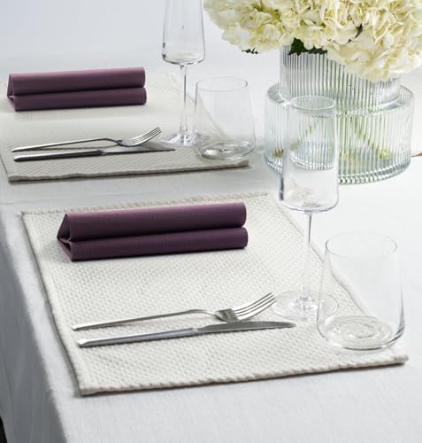 Plum Colored Linen-Like Dinner Paper Napkins, Airlaid Texured Napkin For Special Occasions, 45 Pack