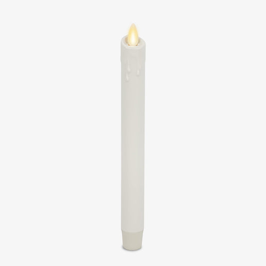 Luminara White Single Wax Drip Flameless Candle Tapers (1 x 9.5 inch), Moving Flame LED Candle Unscented Real Wax with Dripped Top Timer Function, Table, Mantel, Holiday Decoration