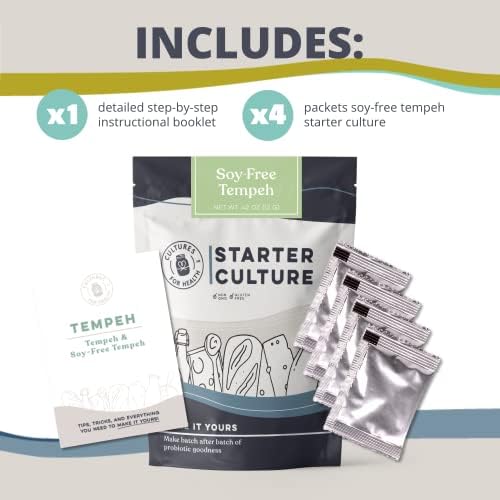 Cultures For Health Soy-Free Tempeh Starter Culture | 4 Packets Spores for DIY Plant Based Meat | Gluten Free, Non-GMO Indonesian Food | Make Meatless Bacon, Vegan Nuggets, & More High Protein Snacks