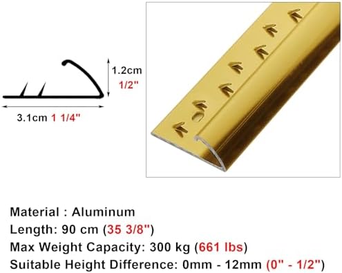 Z-Type Aluminum Transition Strip for Wood to Carpet/Tiles - 90cm Durable Floor Edging Trim(Gold)