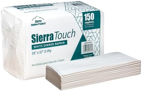 3000 Count White Dinner Napkins, 2-Ply Disposable Paper Napkins, 15” x 17”, Bulk Commercial Restaurant Napkins, 1/8 Fold, Soft & Absorbent, Made in USA, 20 Packs of 150 – Sierra Touch