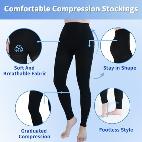 Medical Compression Pantyhose for Women & Men, 20-30mmHg Graduated Support Compression Tights Footless Medical Compression Stockings & Leggings for Edema, Varicose Veins, Swelling(Black,XL)