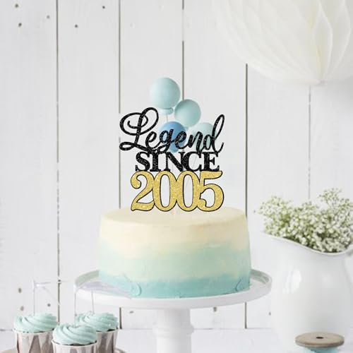 Rsstarxi 1 Pack Legend Since 2005 Cake Topper Glitter Happy 21st Birthday Cake Topper Cheers to 21 Fabulous Cake Decoration for 21st Birthday Wedding Anniversary Party Black Gold