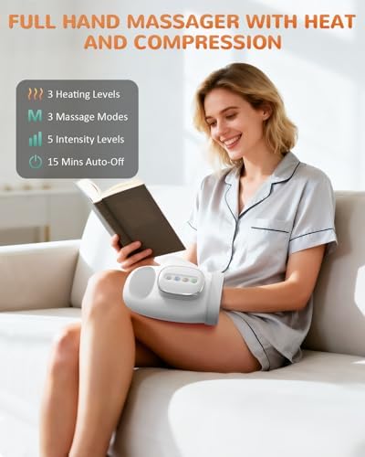 Hand Massager with Heat and Compression: Cordless Hand Massage Glove with 3 Modes, 5 Intensity & 3 Heat Therapy for Arthritis Carpal Tunnel Pain Relief - Mothers Day Gifts for Women, Men (Gray)