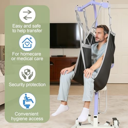 Patient Lift Divided Leg Sling – Heavy Duty 500 lbs Capacity, Easy Hygiene Access with Handles & Pocket, Machine Washable – Small/Medium/Large for Elderly, Disabled & Bariatric Care (Black, L)