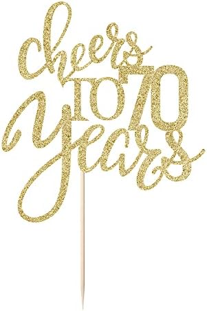 Gold Glitter Cheers to 70 years Cake topper, Happy 70th Birthday Cake Decorations,Perfect for 70 Years Cake Decorating,Wedding/Anniversary Party Decorating supplies.