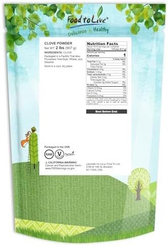 Food to Live Clove Powder, 2 Pounds – Finely Ground Clove Pods, Pure, Vegan, Bulk Spice. Good Source of Vitamin K and Iron. Great for Hot Beverages, Pickles, Curries, and Spice Blends