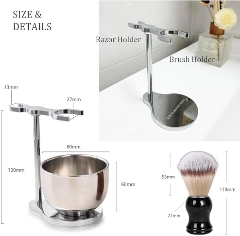 JEQUIL&CORENVEO Shaving Set for Men, 3 in 1 Grooming Set Includes Shaving Brush, Shaving Bowl, Razor & Brush Stand