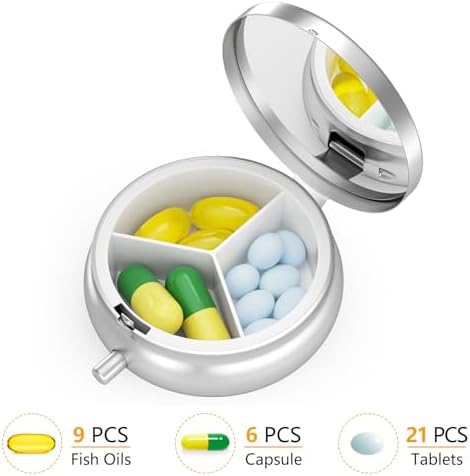 Nipichsha Pill Box, Small Pill Case for Purse & Pocket, Cute Travel Medicine Organizer, Portable Medicine Container Holder to Hold Vitamins, Medication, Fish Oil & Supplement, Cute Dumpster