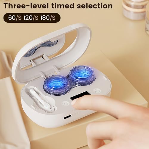 Ultrasonic Contact Lens Cleaner, Contact Lens Cleaner Machine with 3 Timing Modes, Portable Ultrasonic Cleaner with Mirror & LED Timer Display for Disposal Soft Lens, Hard Lens, Contact Lens
