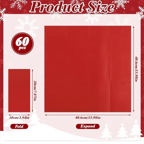 60 Pcs Red Linen-Feel Paper Napkins with Built-in Flatware Pocket, Pocket Linen Napkin Prefolded Cloth Like Paper Napkin Bulk for Anniversay Silverware Birthday Bathroom Wedding Party