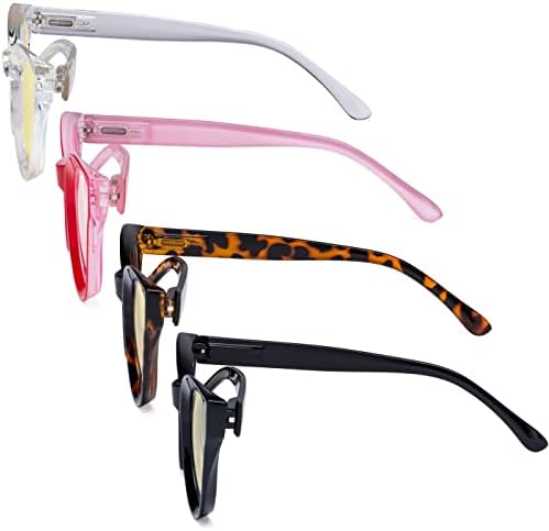 Eyekepper 4 Pack Oversized Blue Light Filter Glasses Women Cat Eye Computer Reading Glasses Yellow Tinted +1.25