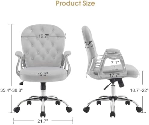 BarberPub Ergonomic Nail Tech Chair with Lumbar Support, Adjustable Manicure Chair with Armrests, Comfy Home Office Chairs with 360-Degree Swivel Wheels for Beauty Salon 3567 (Grey)