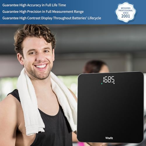 Vitafit Scale for Body Weight, High Accuracy 0.1lb by Our Professional Factory Since 2001, Digital Weight Scale LED and Step On, 3xAAA Batteries Included, 400lb/182kg, Spray Silver Black