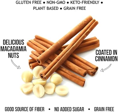 TGB Cinnamon Macadamia Nuts | 1g Net Carb Keto Snack | Gluten Free Low Carb Candy, 10 Ounces