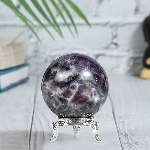 Crocon 50mm Morado Opal Sphere Ball With Metal Stand 1400+ Carats - Gemstone Healing Sculpture Figurine for Fengshui Divination, Home Decoration, Photography Crystal