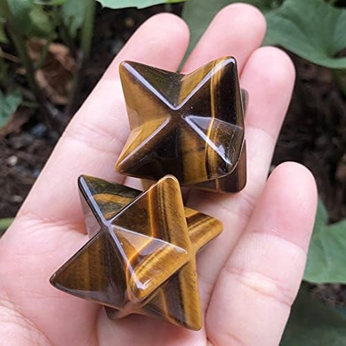 1 Inch Tiger's Eye Stone Merkaba Star, Healing Crystal Carving Geometric Eight-Pointed Sacred Star for Divine Meditation Spiritual Positive Energy Therapy