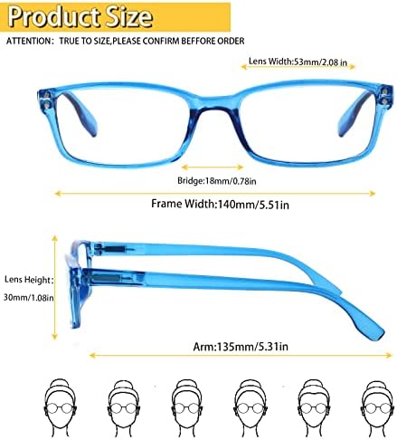 Kerecsen 4 Pack Reading Glasses for Men and Women with Spring Hinges, Lightweight Black Rectangular Readers Eyeglasses (4 Pack Mix Color, 2.0, x)